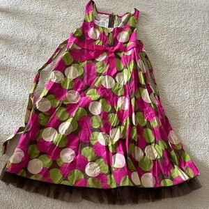 Bonnie Jean girls brown, green and pink polka dot dress size 10
